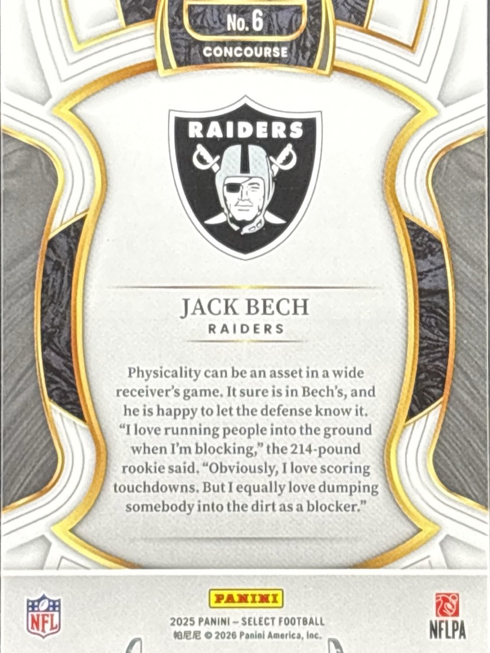 Panini Select Rookie Football Trading Card - Jack Bech - Picture 2 of 2